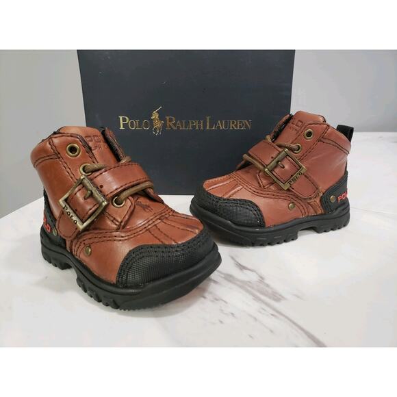 NEW Baby Infant 5 POLO‎ RALPH LAUREN COMBAT BOOTS TYREK BRANDY BROWN BLACK - Picture 6 of 6